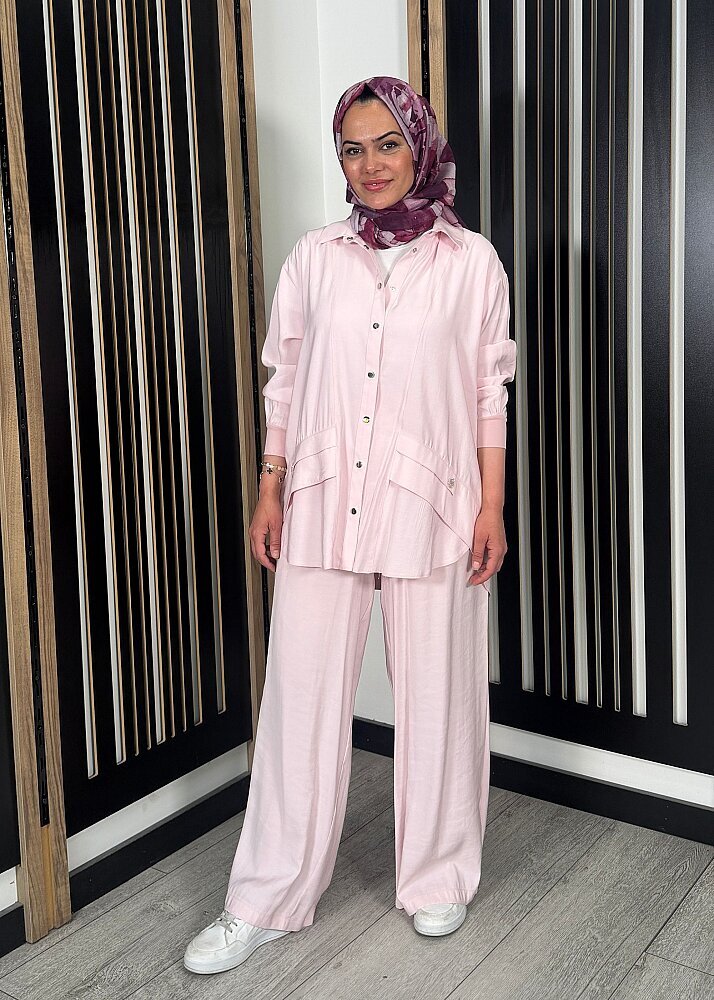 Ceremony Cep Kapakları Taş İşlemeli Modal Pantolonlu Takım PEMBE - 5