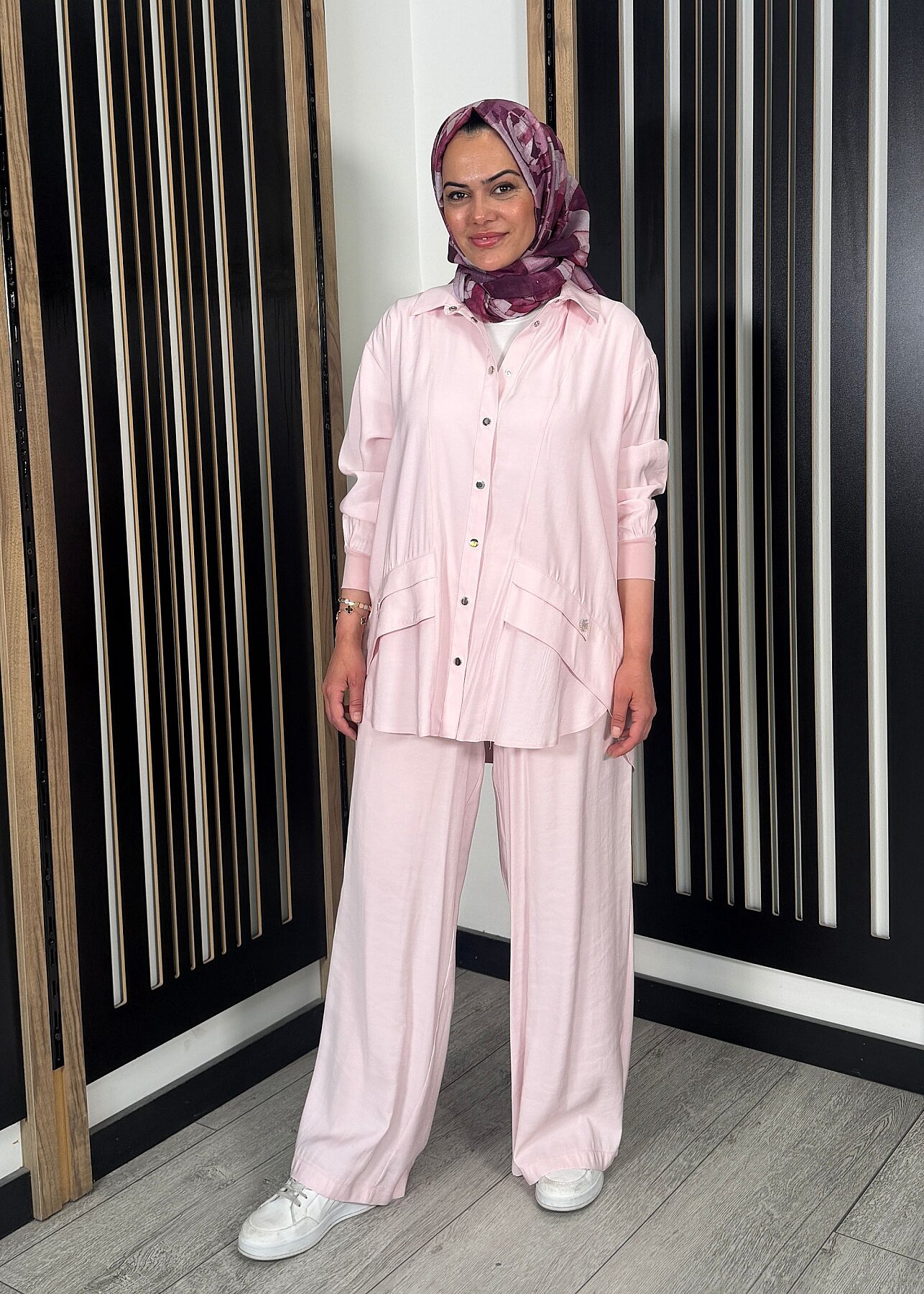 Ceremony Cep Kapakları Taş İşlemeli Modal Pantolonlu Takım PEMBE - 5