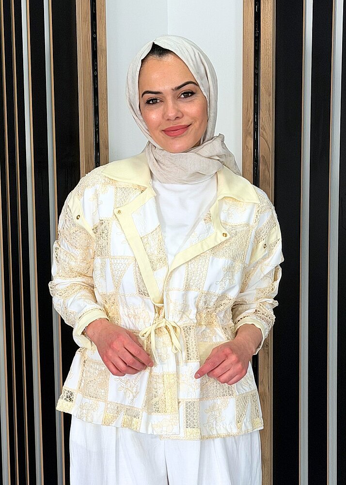 Ceremony Çiçek Nakışlı Çıtçıt Detaylı Belden Bağlamalı Ceket ORJİNAL