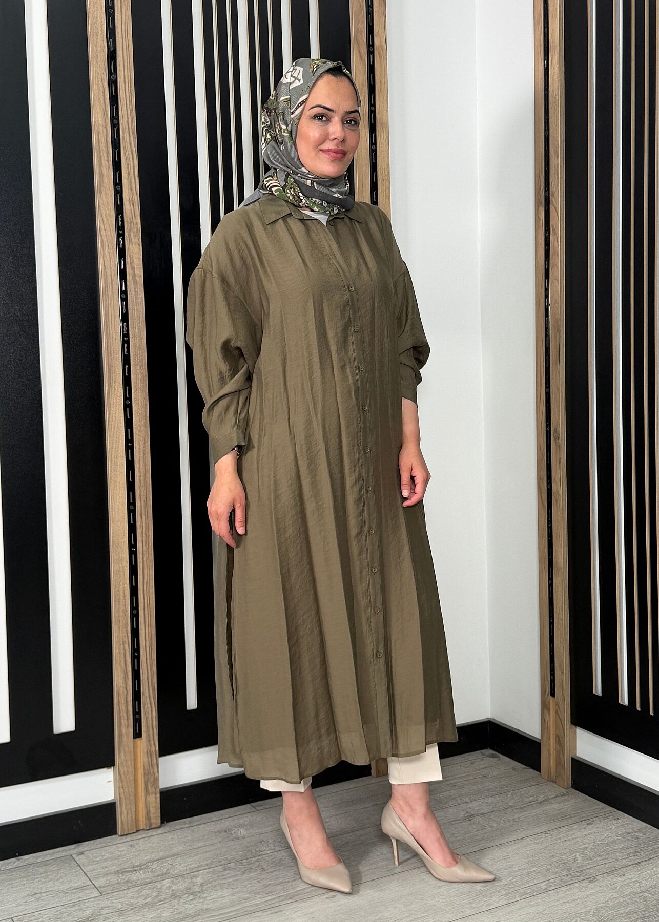 Ceremony Cift Katlı Kuşaklı Nil Tunik HAKİ - 2