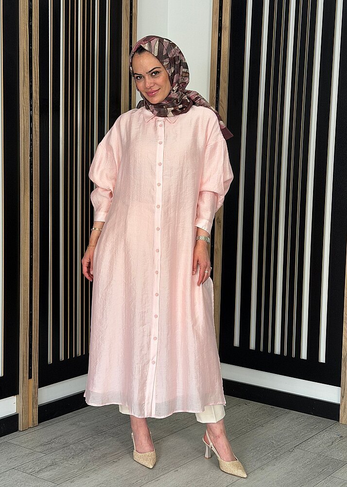 Ceremony Cift Katlı Kuşaklı Nil Tunik PEMBE