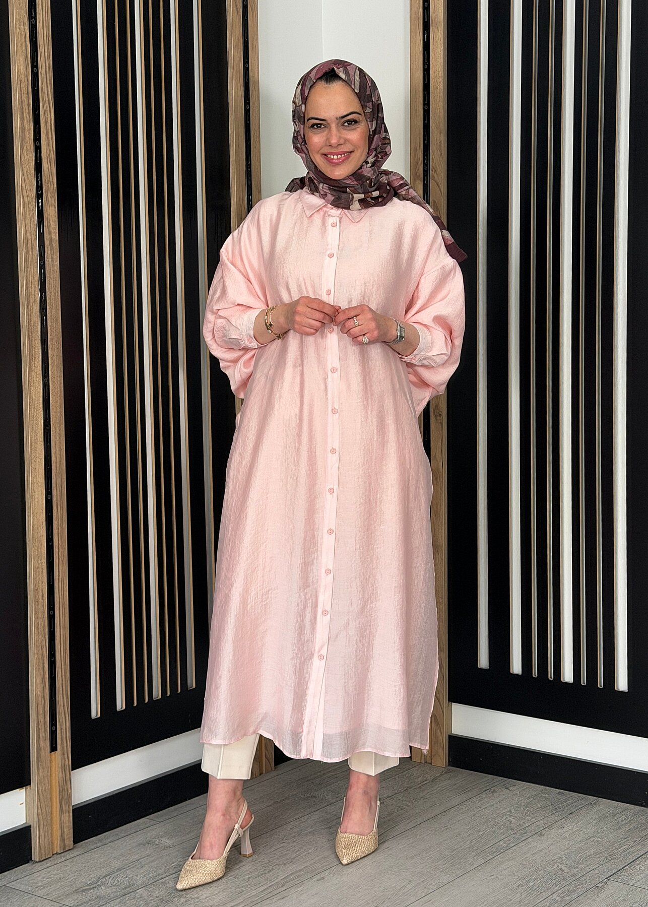 Ceremony Cift Katlı Kuşaklı Nil Tunik PEMBE - 3
