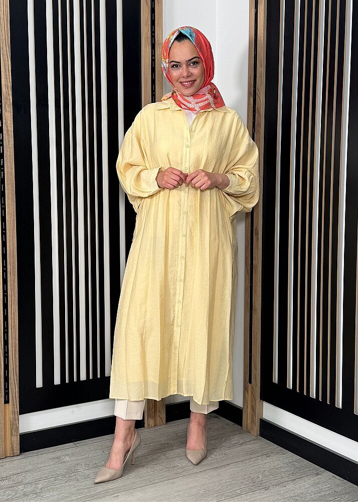 Ceremony Cift Katlı Kuşaklı Nil Tunik SARI - 2