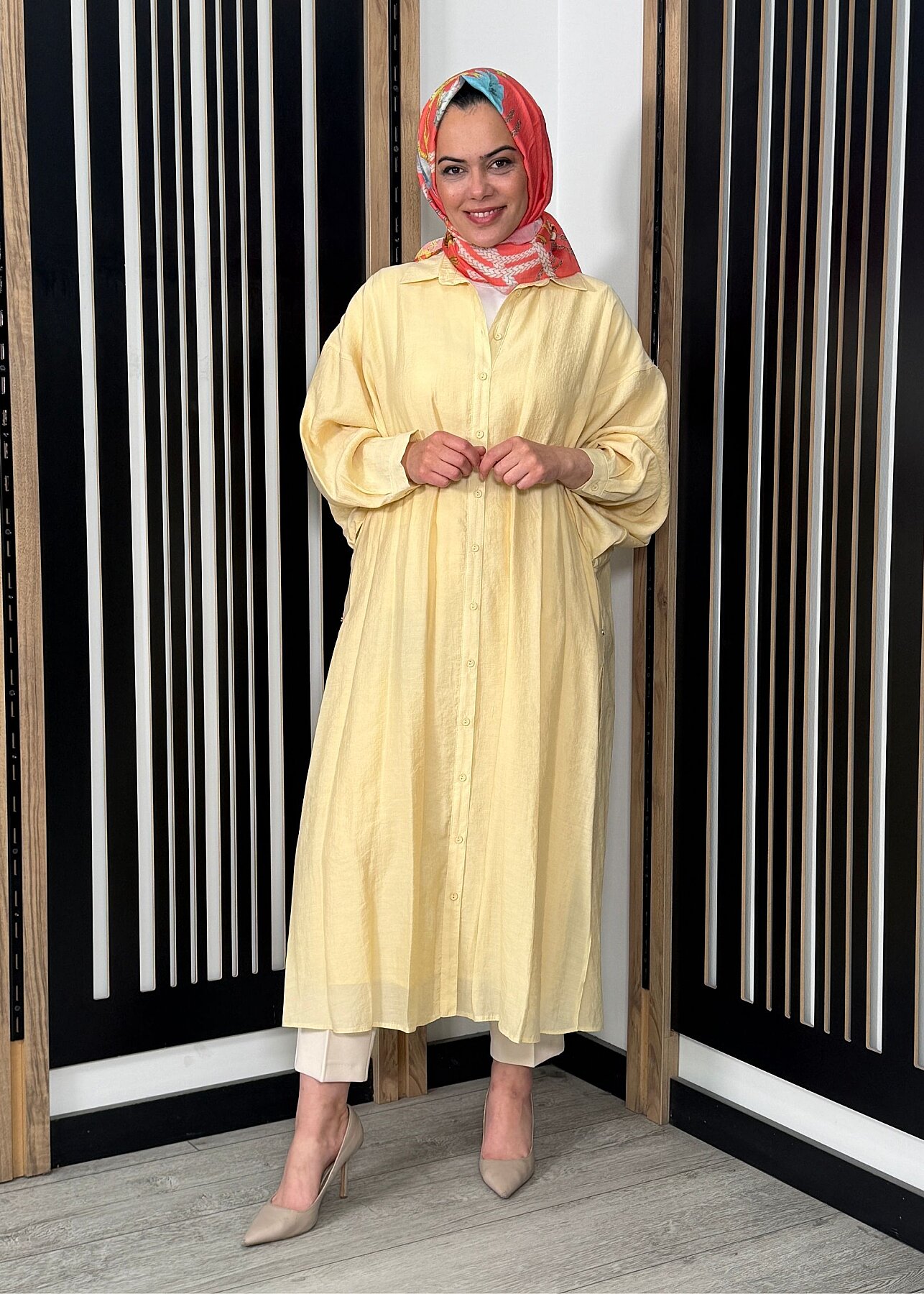Ceremony Cift Katlı Kuşaklı Nil Tunik SARI - 2