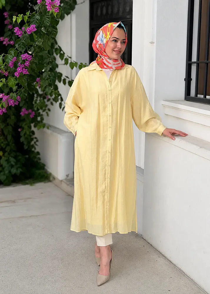 Ceremony Cift Katlı Kuşaklı Nil Tunik SARI