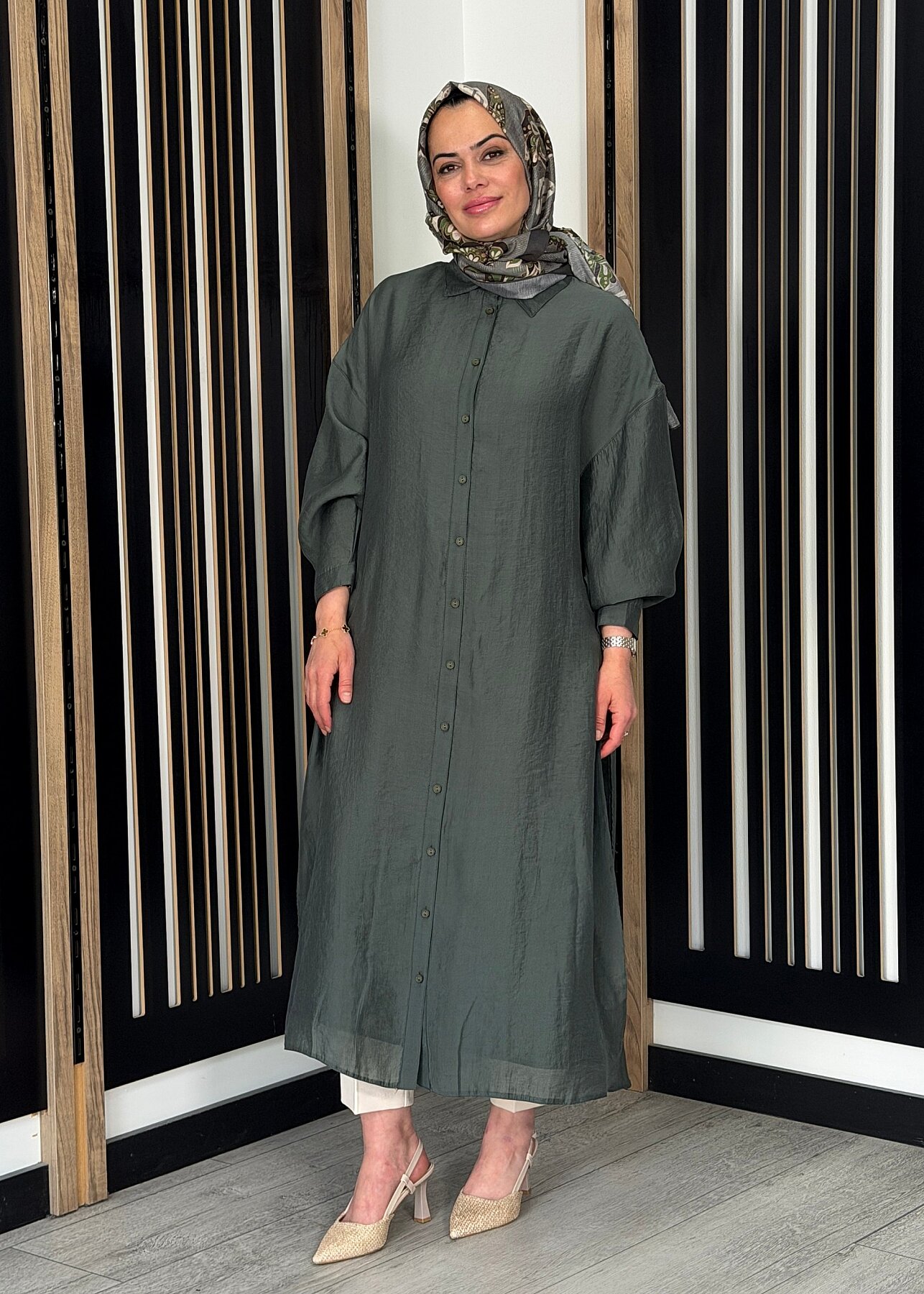 Ceremony Cift Katlı Kuşaklı Nil Tunik YEŞİL - 1