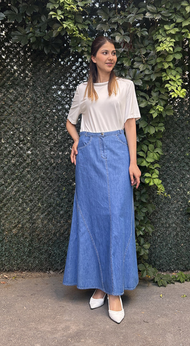 Ceremony Denim Önden Fermuarlı Etek ORJİNAL - 2