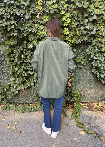 Ceremony Düğmeli Uzun Kollu Dekoratif Dikişli Gömlek Turmalin Yeşil - 4