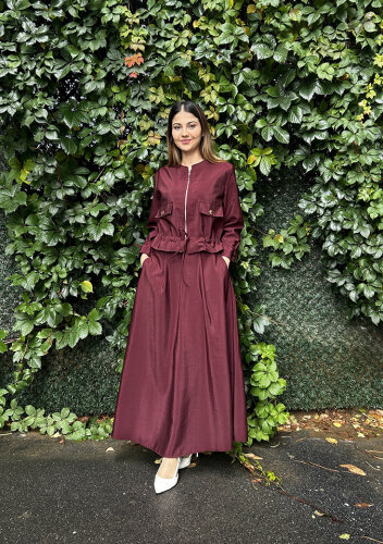 Ceremony Eteği Toka Detaylı Kısa Ceketli Takım BORDO - CEREMONY