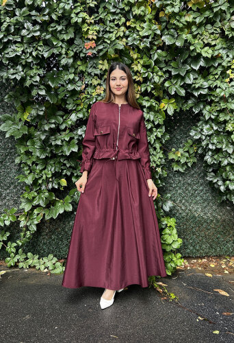 Ceremony Eteği Toka Detaylı Kısa Ceketli Takım BORDO - 3