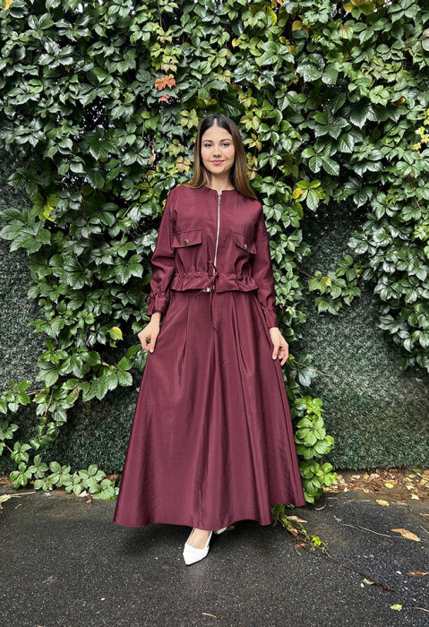 Ceremony Eteği Toka Detaylı Kısa Ceketli Takım BORDO - 3