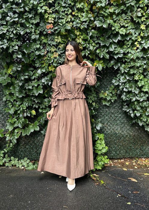 Ceremony Eteği Toka Detaylı Kısa Ceketli Takım CAMEL - 1