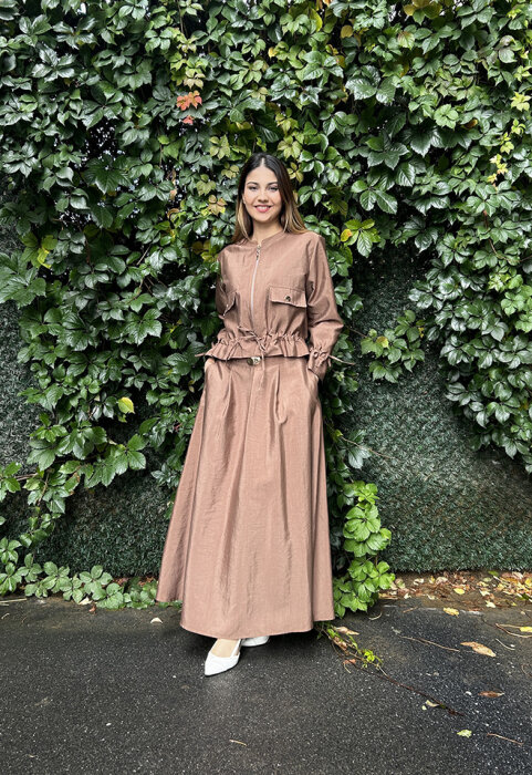 Ceremony Eteği Toka Detaylı Kısa Ceketli Takım CAMEL - 2