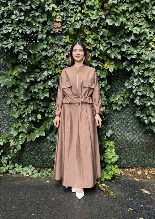 Ceremony Eteği Toka Detaylı Kısa Ceketli Takım CAMEL - 3