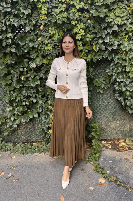 Ceremony İnce Plisoley Süet Etek HAKİ - 2