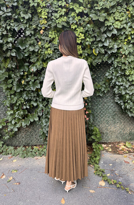 Ceremony İnce Plisoley Süet Etek HAKİ - 4