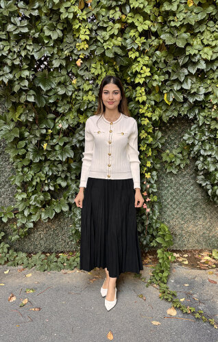 Ceremony İnce Plisoley Süet Etek SİYAH - CEREMONY