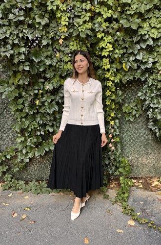 Ceremony İnce Plisoley Süet Etek SİYAH - CEREMONY (1)