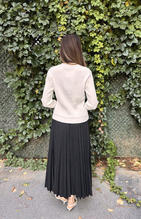 Ceremony İnce Plisoley Süet Etek SİYAH - 4