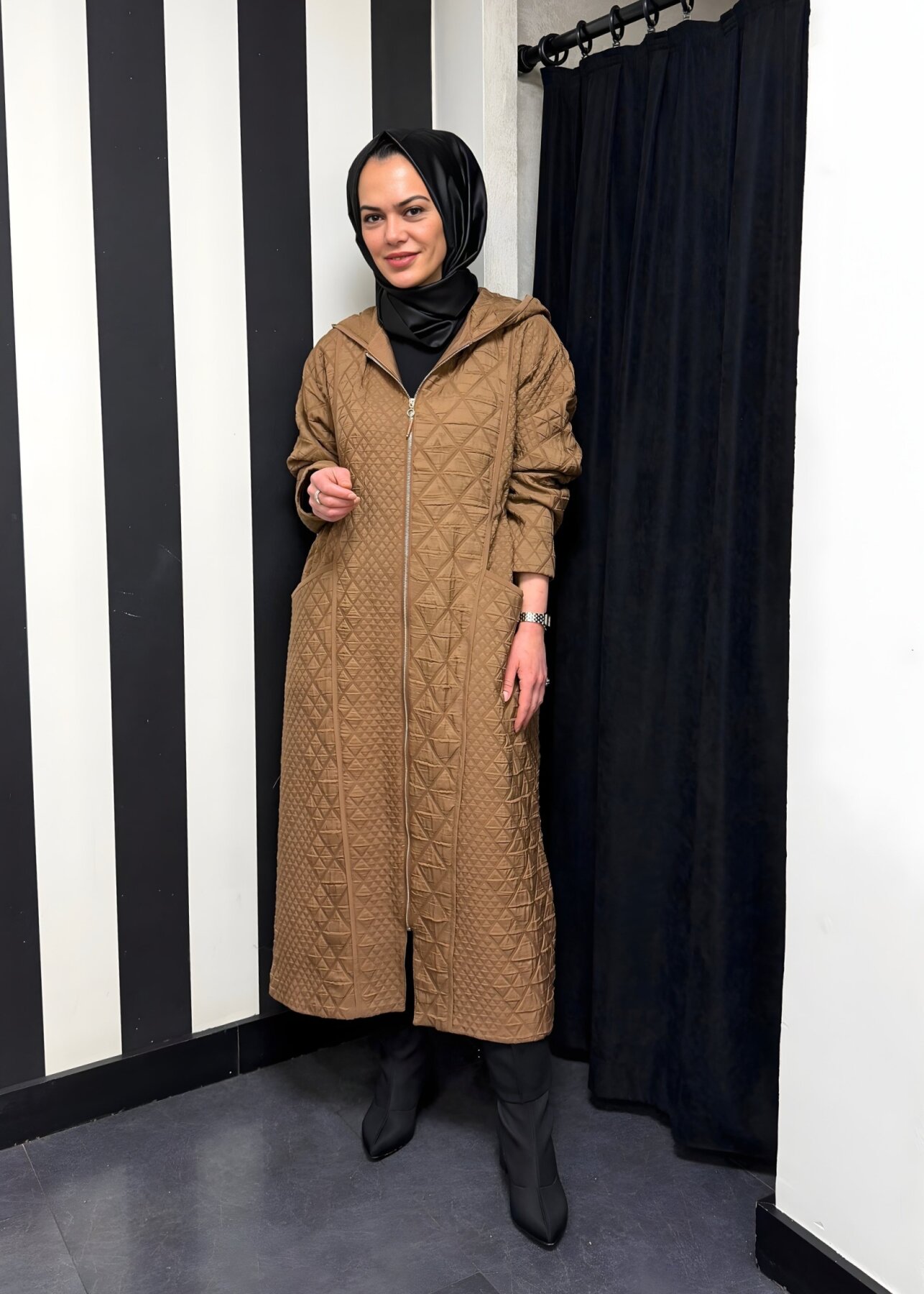 Ceremony Kapüşonlu Fermuar Detaylı Baklava Kapitöne Kap CAMEL - 1