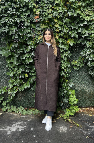 Ceremony Kapüşonlu Fermuar Detaylı Baklava Kapitöne Kap KAHVE