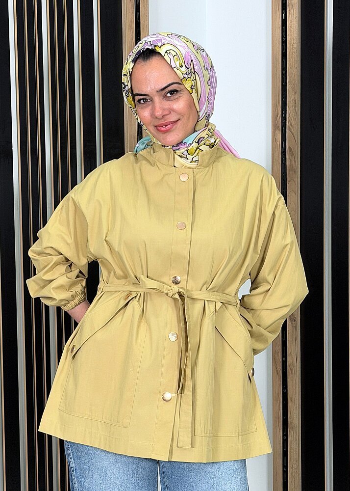 Ceremony Kapüşonlu Önden Çıtçıt Detaylı Pamuk Kısa Kap Bal Köpüğü