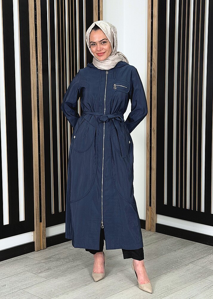 Ceremony Kapüşonlu Yuvarlak Torba Cepli Fermuarlı Safari Kap LACİVERT - 3