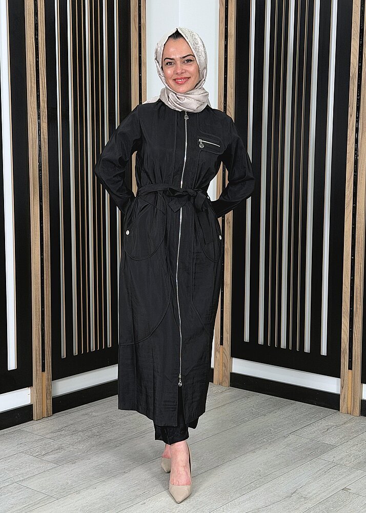 Ceremony Kapüşonlu Yuvarlak Torba Cepli Fermuarlı Safari Kap SİYAH - 3