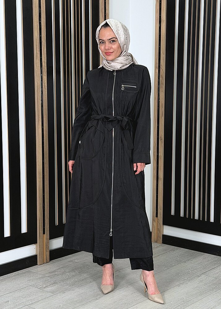 Ceremony Kapüşonlu Yuvarlak Torba Cepli Fermuarlı Safari Kap SİYAH - 1