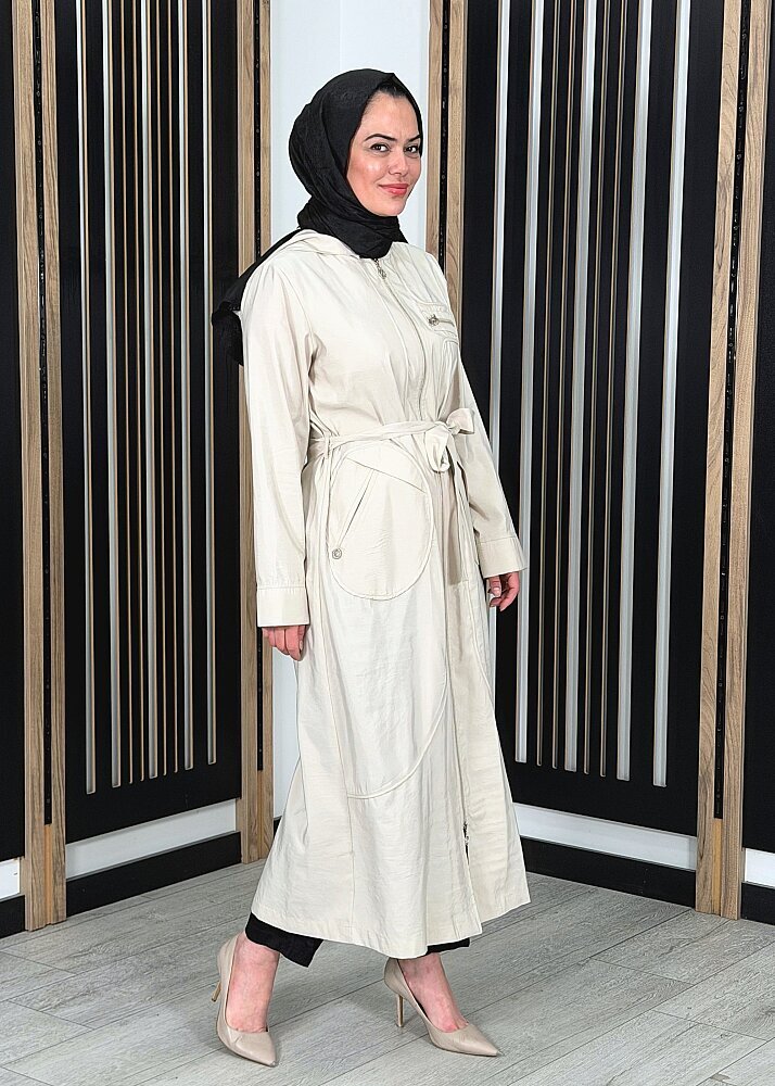 Ceremony Kapüşonlu Yuvarlak Torba Cepli Fermuarlı Safari Kap TAŞ - 2