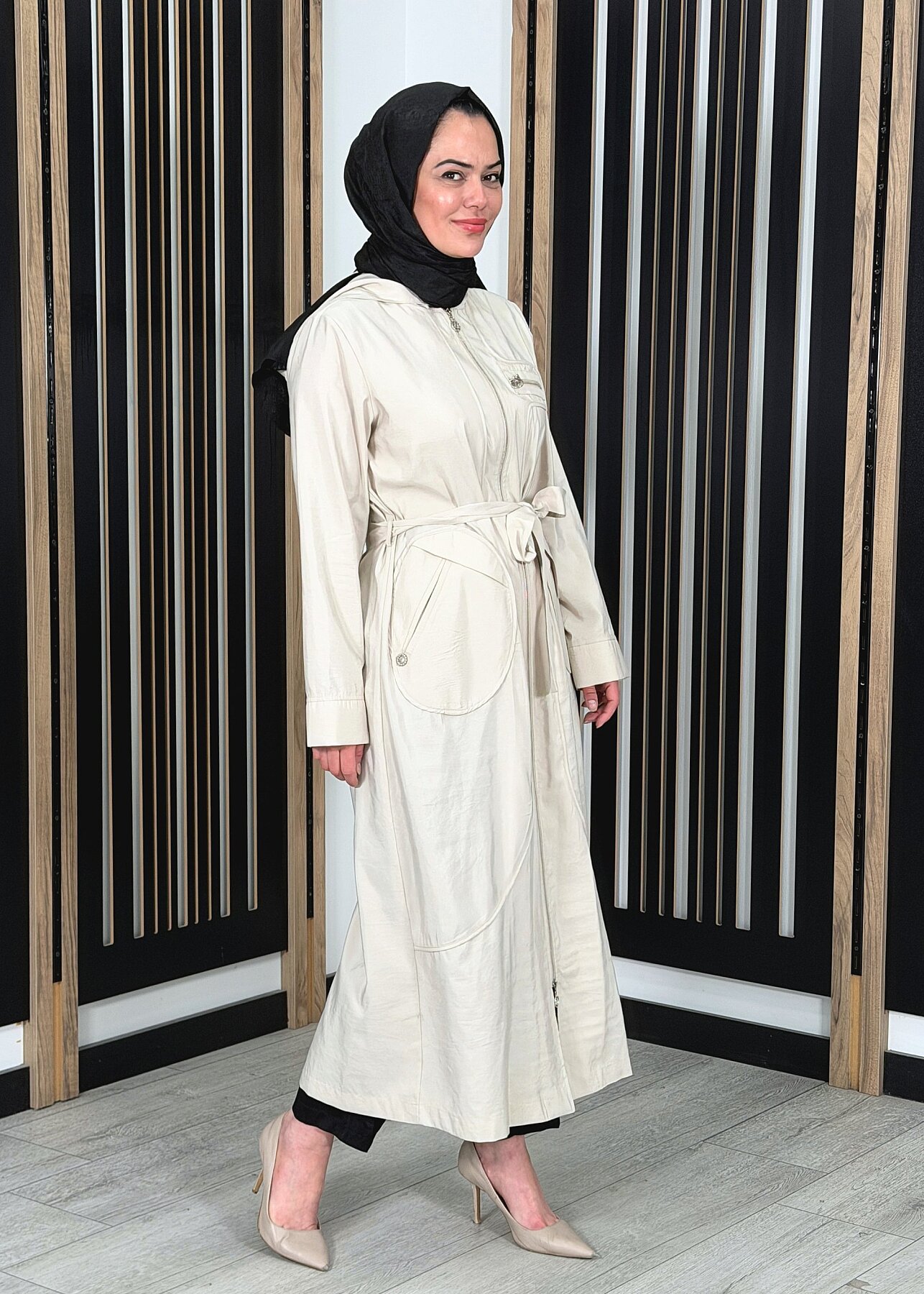 Ceremony Kapüşonlu Yuvarlak Torba Cepli Fermuarlı Safari Kap TAŞ - 2