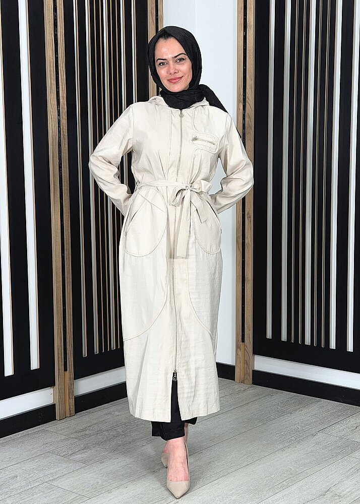 Ceremony Kapüşonlu Yuvarlak Torba Cepli Fermuarlı Safari Kap TAŞ - 3