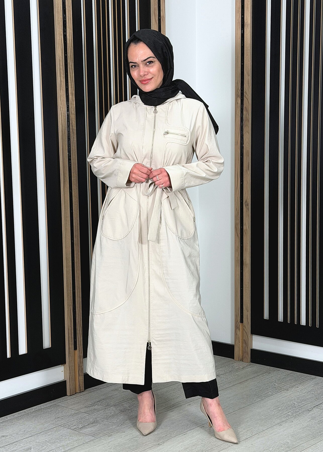 Ceremony Kapüşonlu Yuvarlak Torba Cepli Fermuarlı Safari Kap TAŞ - 1