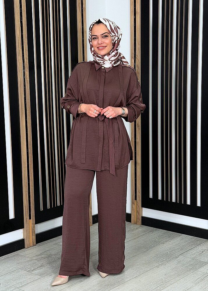 Ceremony Kolları Çıtçıt Detaylı Önleri Parçalı Gizli Patlı Safir Tunik KAHVE