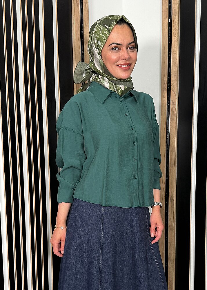 Ceremony Kolları Düğme Detaylı Miranda Kısa Gömlek ZÜMRÜT - 5