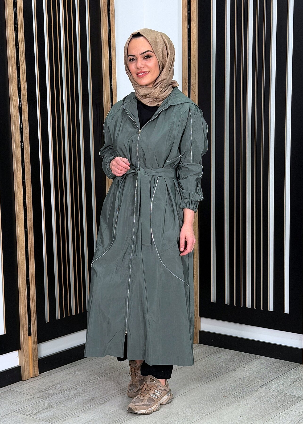 Ceremony Kolları ve Ön Bedenleri Fermuar Detaylı Safari Kap YEŞİL - 3