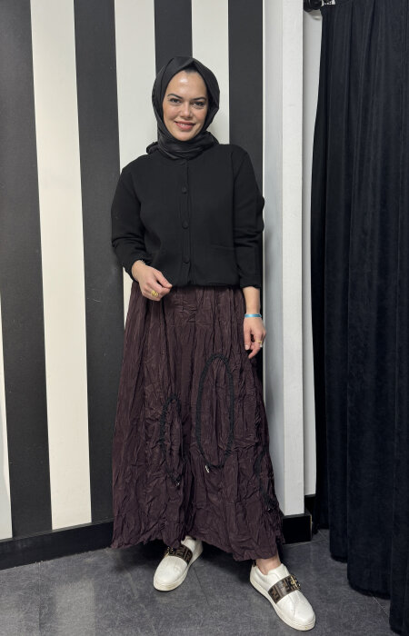 Ceremony Merlin Kraşlı Halka Detaylı Etek Kızıl Kahve - 1