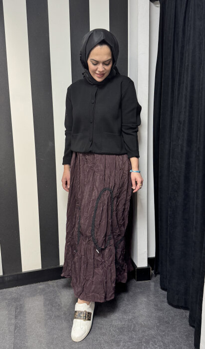 Ceremony Merlin Kraşlı Halka Detaylı Etek Kızıl Kahve - 3