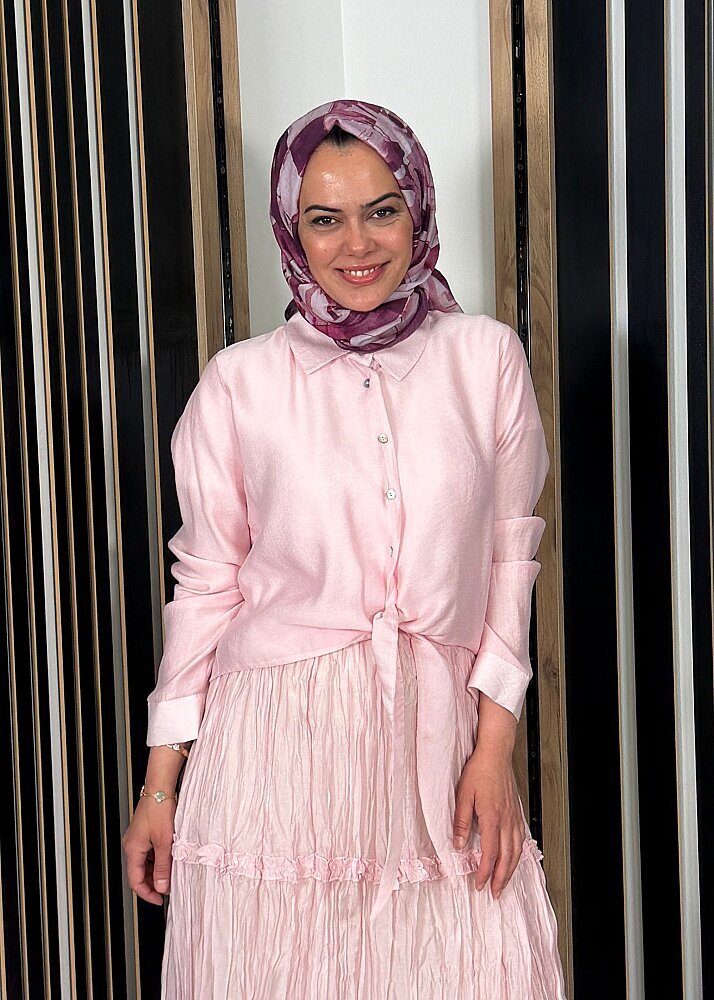 Ceremony Önden Bağlamalı Kısa Nil Gömlek PEMBE