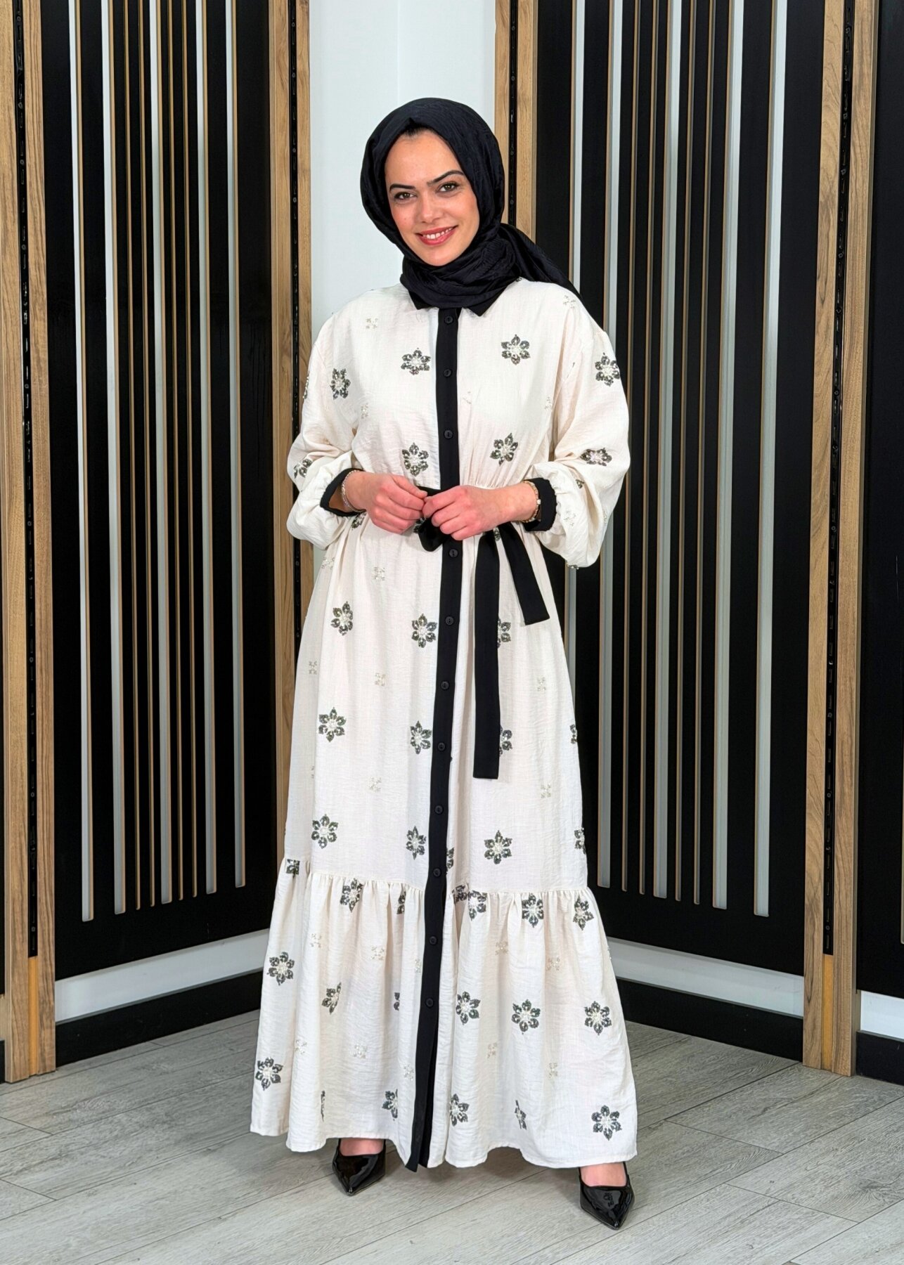 Ceremony Önden Bağlamalı Siyah Pat Detaylı Roza Elbise ORJİNAL - 1