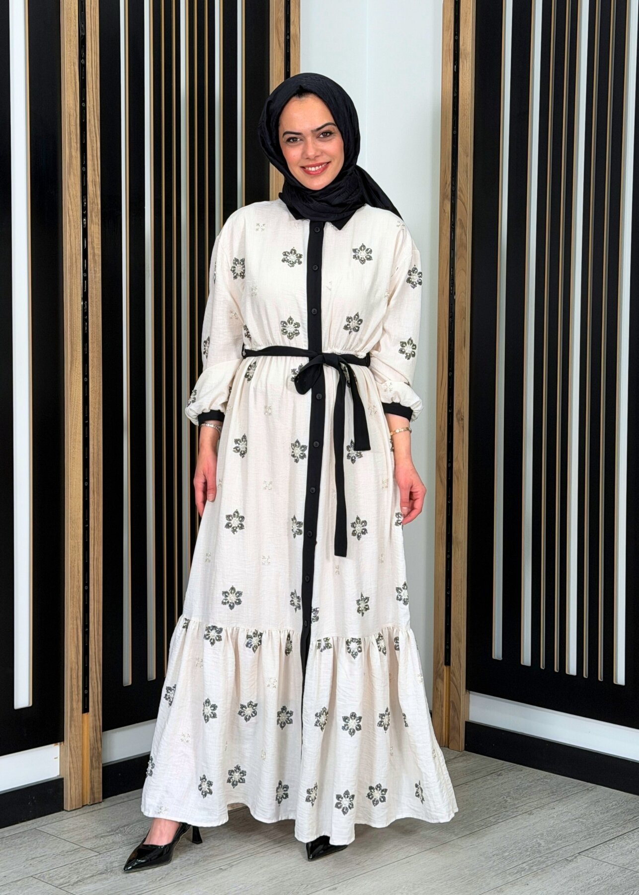 Ceremony Önden Bağlamalı Siyah Pat Detaylı Roza Elbise ORJİNAL - 2