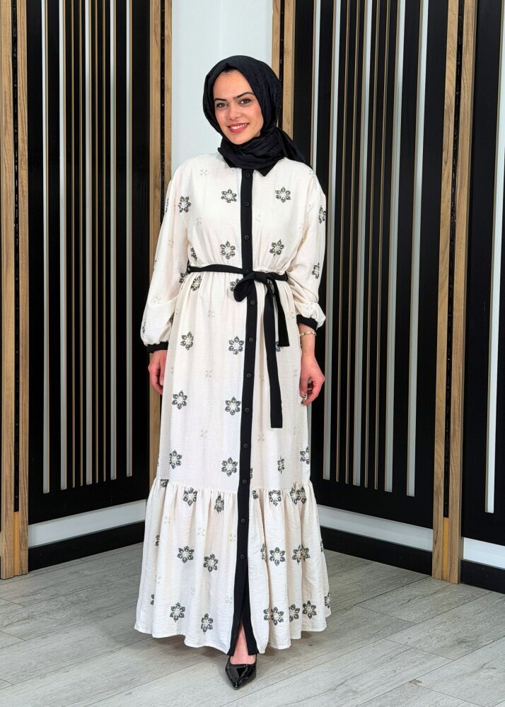 Ceremony Önden Bağlamalı Siyah Pat Detaylı Roza Elbise ORJİNAL - 3