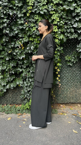 Ceremony Önden Çift Fermuarlı Kapüşonlu Pantolonlu Takım YEŞİL - 3