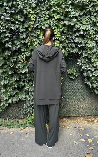 Ceremony Önden Çift Fermuarlı Kapüşonlu Pantolonlu Takım YEŞİL - 4