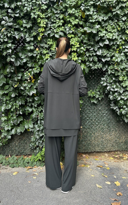 Ceremony Önden Çift Fermuarlı Kapüşonlu Pantolonlu Takım YEŞİL - 4