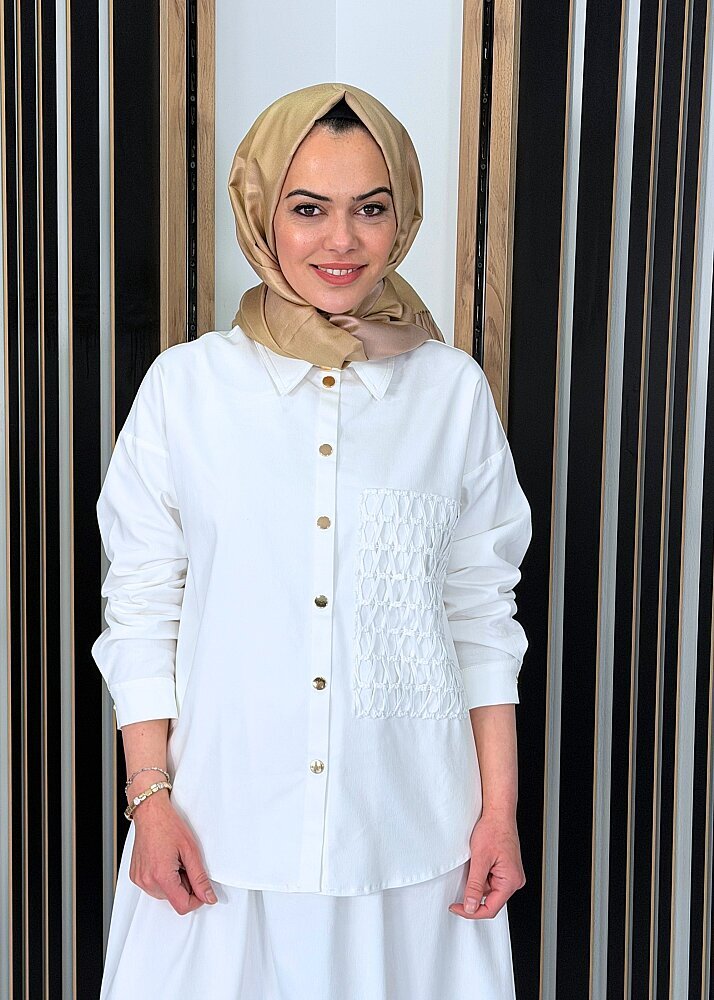 Ceremony Önden Çıtçıtlı File Baskı Detaylı Neptün Gömlek EKRU