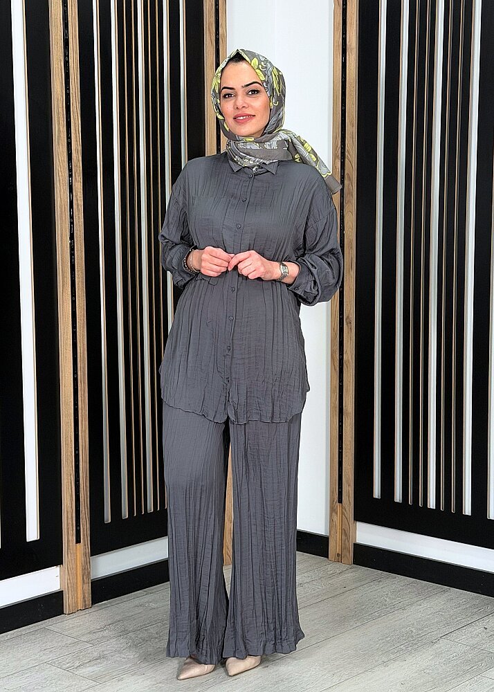 Ceremony Önden Düğmeli İki Kat Cepli Pantolonlu Cupra Takım GRİ