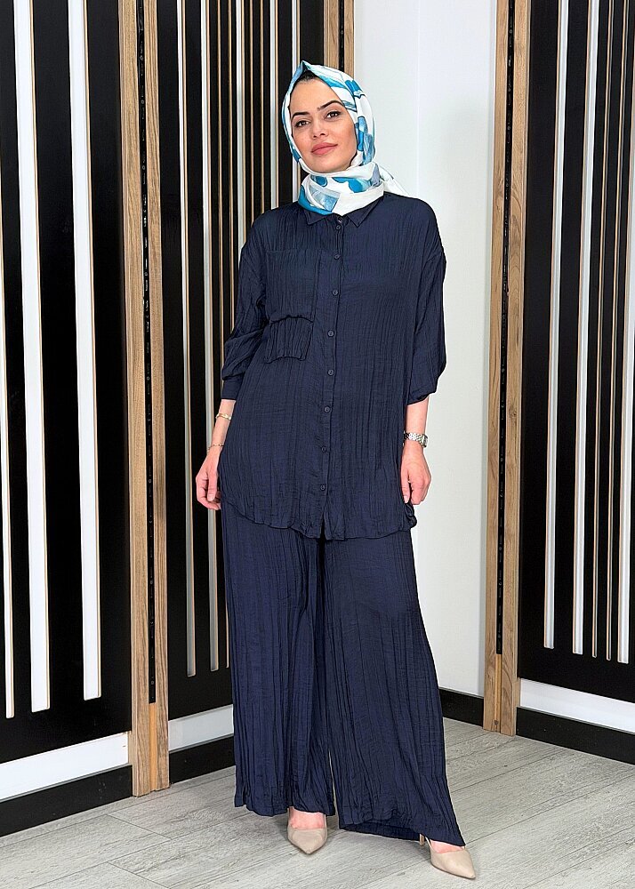 Ceremony Önden Düğmeli İki Kat Cepli Pantolonlu Cupra Takım LACİVERT