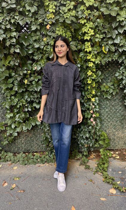 Ceremony Önden Düğmeli Uzun Cep Detaylı Tunik ANTRASİT - 1