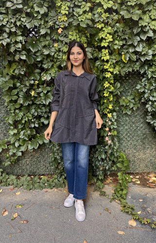 Ceremony Önden Düğmeli Uzun Cep Detaylı Tunik ANTRASİT - 2